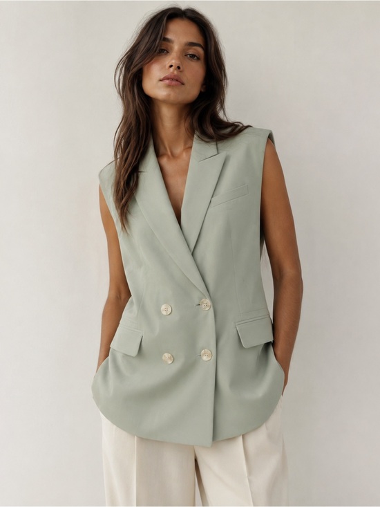 Veronica Beard Jackets & Blazers - Veronica Beard Double-Breasted Sleeveless Blazer Vest in Sage Mint Green Sz 2